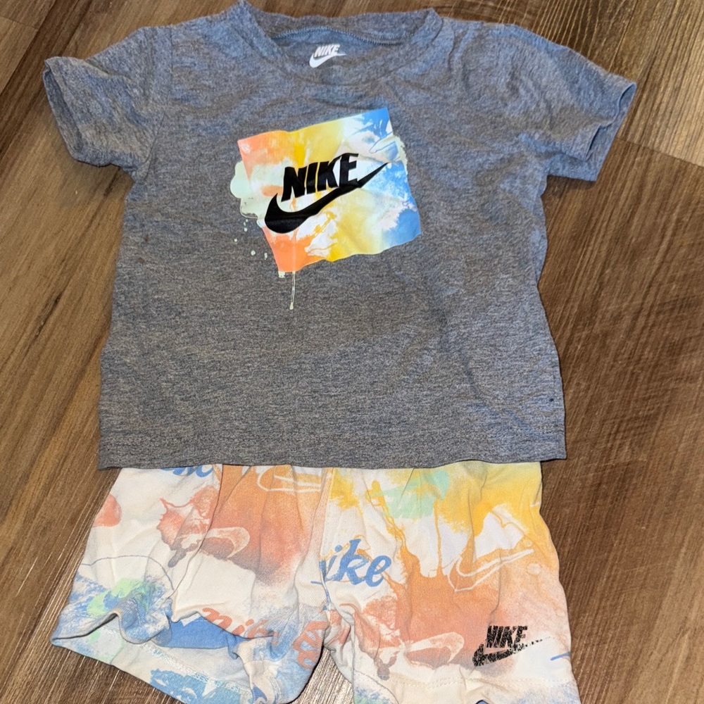 Nike Gray Tee and Vibrant Shorts Set